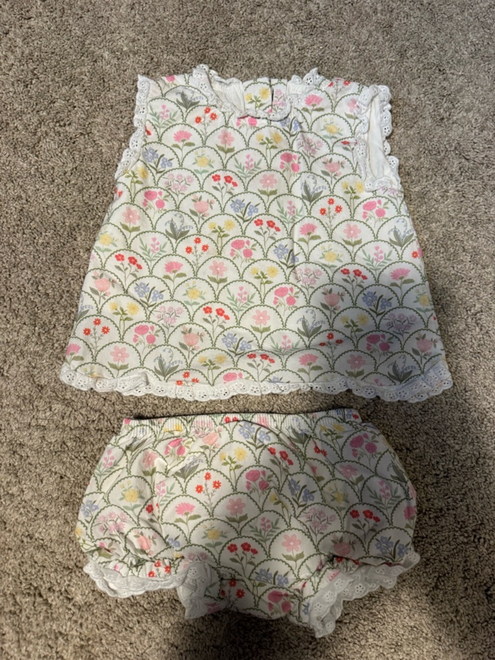 Cecil and Lou Size 12mos Floral Lace-Trim Tank & Bloomer Set